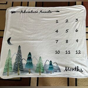 Adventure Awaits baby month milestone blanket